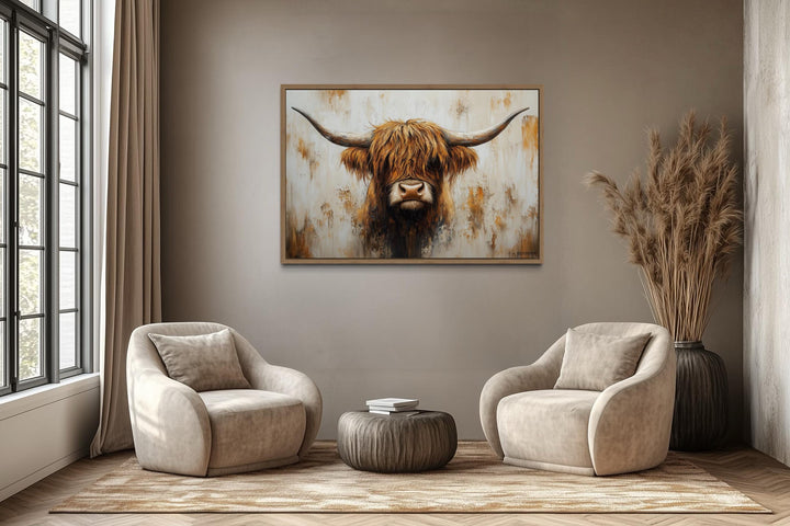 Rustic Highland Cow Canvas Wall Art