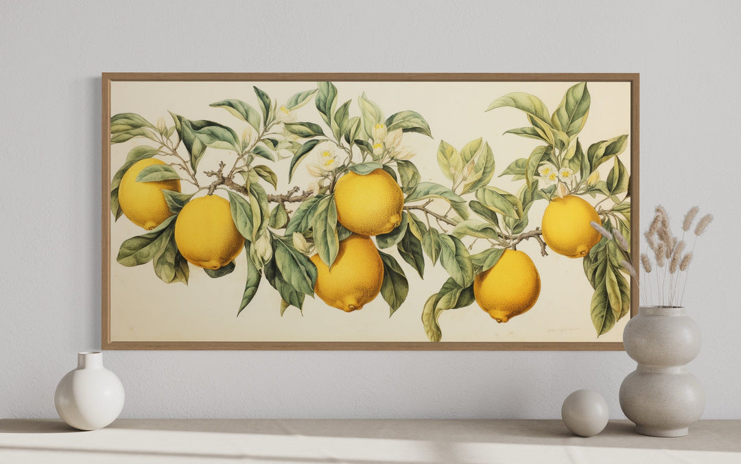 Rustic Lemon Tree Branch Farmhouse Kitchen Framed Canvas Wall Art