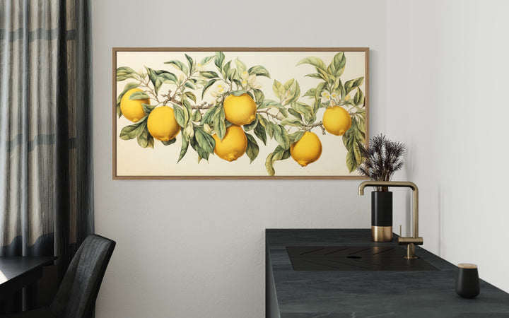 Rustic Lemon Tree Branch Farmhouse Kitchen Framed Canvas Wall Art