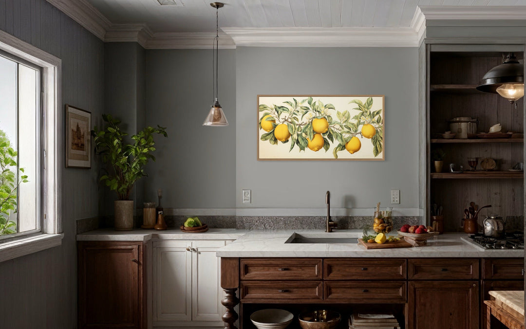 Rustic Lemon Tree Branch Farmhouse Kitchen Framed Canvas Wall Art