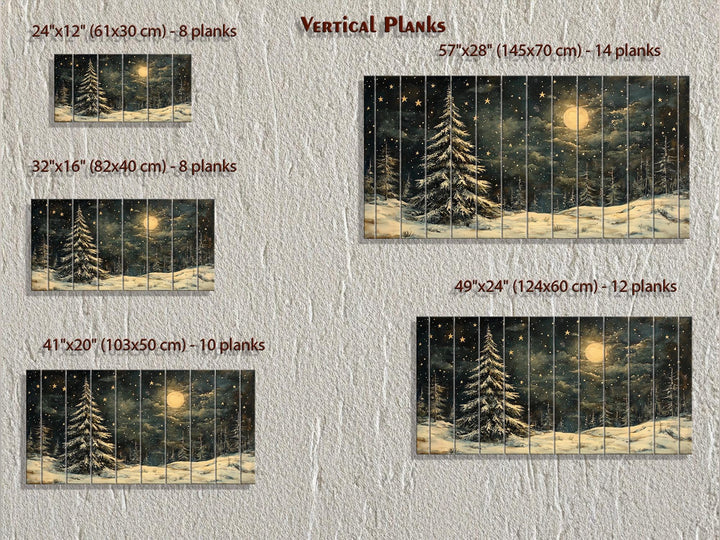 Rustic Moonlit Snowy Forest Winter Christmas Distressed Wood Wall Art