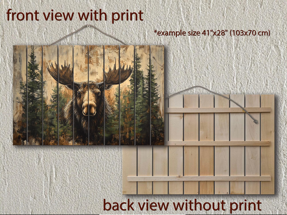 Rustic Moose In Pine Trees Distressed Wood Wall Art