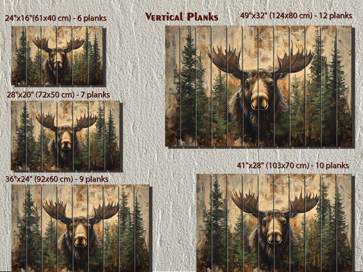 Rustic Moose In Pine Trees Distressed Wood Wall Art