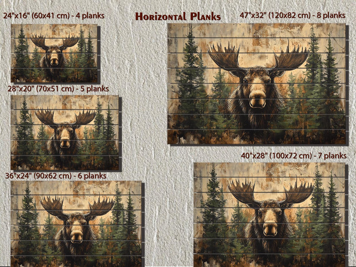 Rustic Moose In Pine Trees Distressed Wood Wall Art