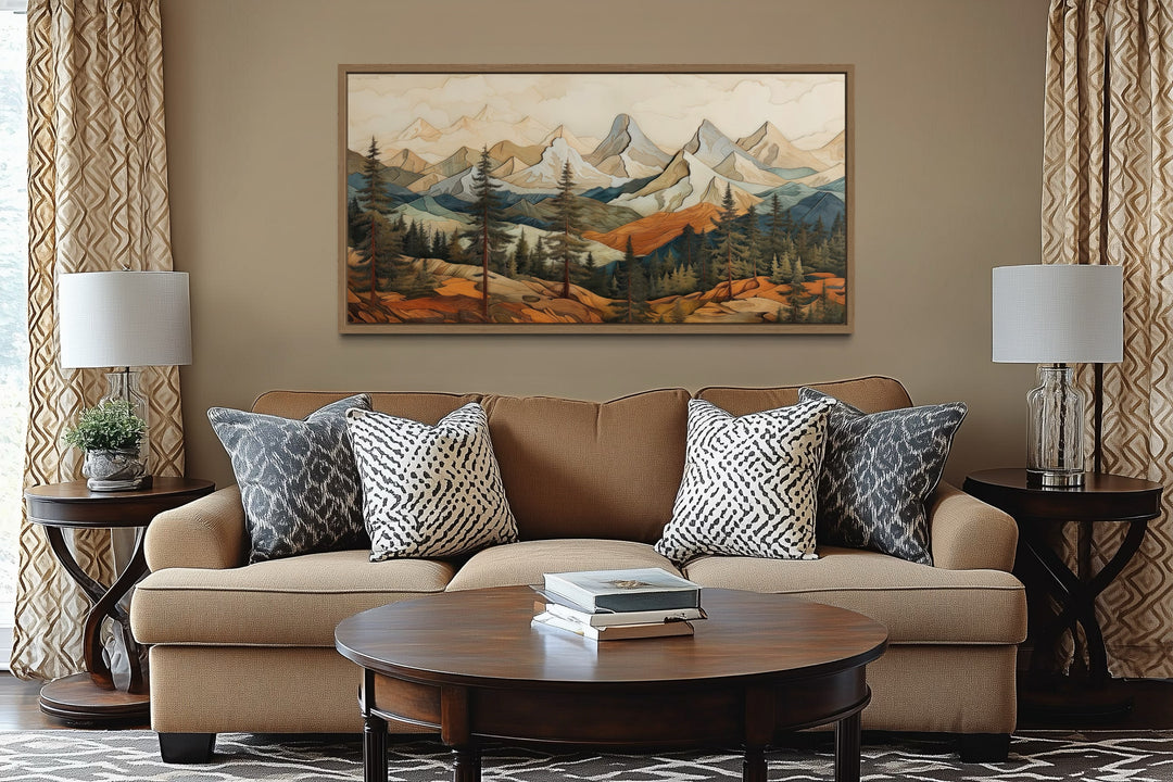 Rustic Mountain Layered Wood Panel Effect Painting Canvas Wall Art