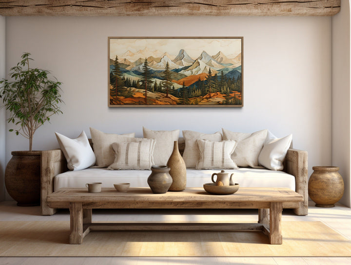 Rustic Mountain Layered Wood Panel Effect Painting Canvas Wall Art