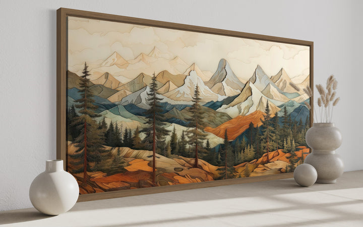 Rustic Mountain Layered Wood Panel Effect Painting Canvas Wall Art