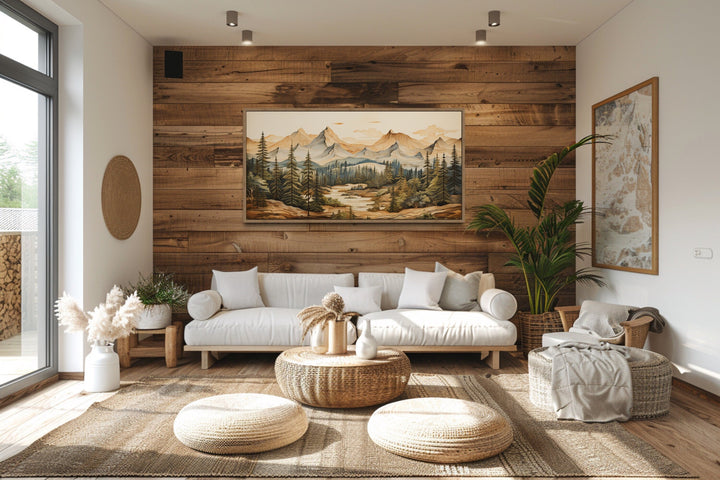 Rustic Mountain Nature Layered Wood Panel Effect Wall Art