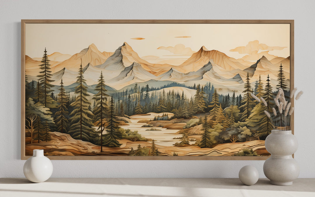 Rustic Mountain Nature Layered Wood Panel Effect Wall Art