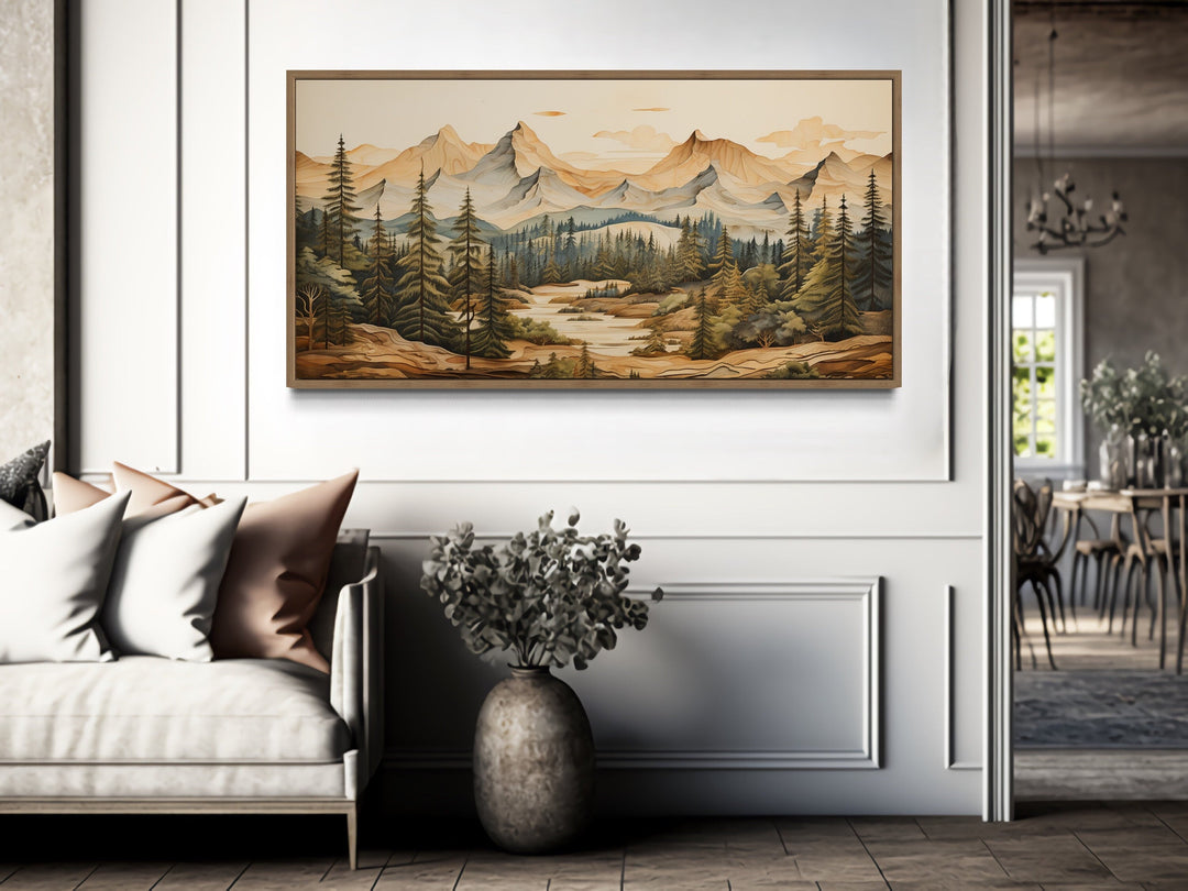 Rustic Mountain Nature Layered Wood Panel Effect Wall Art