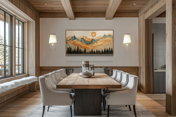 Rustic Mountain Wall Art - Layered Wood Canvas | Cabin Living Room Decor