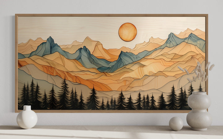 Rustic Mountain Wall Art - Layered Wood Canvas | Cabin Living Room Decor