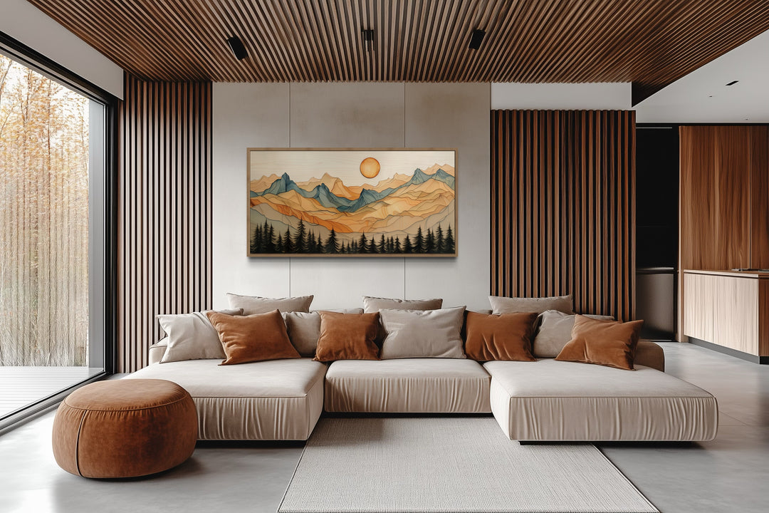 Rustic Mountain Wall Art - Layered Wood Canvas | Cabin Living Room Decor