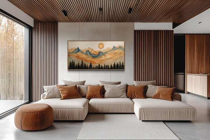 Rustic Mountain Wall Art - Layered Wood Canvas | Cabin Living Room Decor