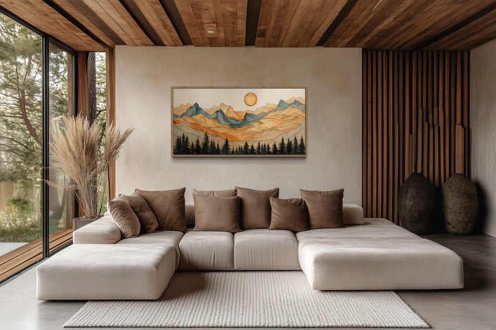 Rustic Mountain Wall Art - Layered Wood Canvas | Cabin Living Room Decor