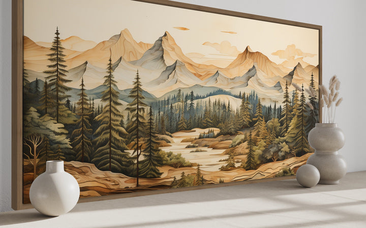 Rustic Mountain Wall Art – Layered Wood Panel Nature Wall Decor for Cabin Style