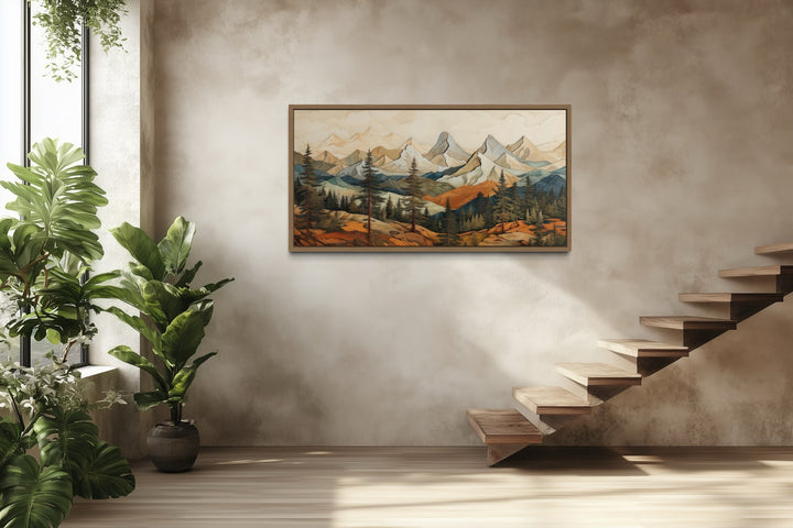 Rustic Mountain Wall Art - Layered Wood Panel Painting for Cabin Decor