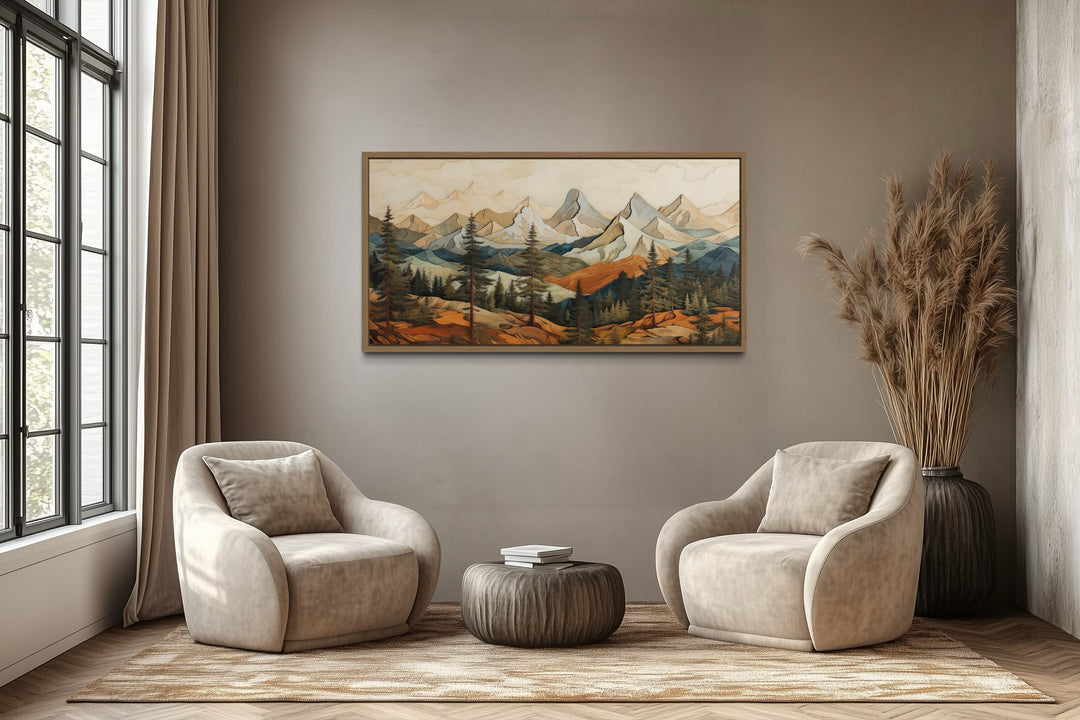 Rustic Mountain Wall Art - Layered Wood Panel Painting for Cabin Decor