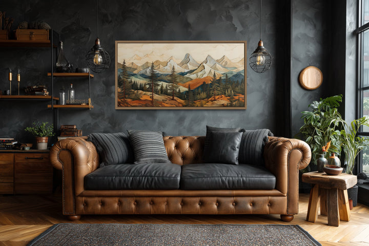 Rustic Mountain Wall Art - Layered Wood Panel Painting for Cabin Decor