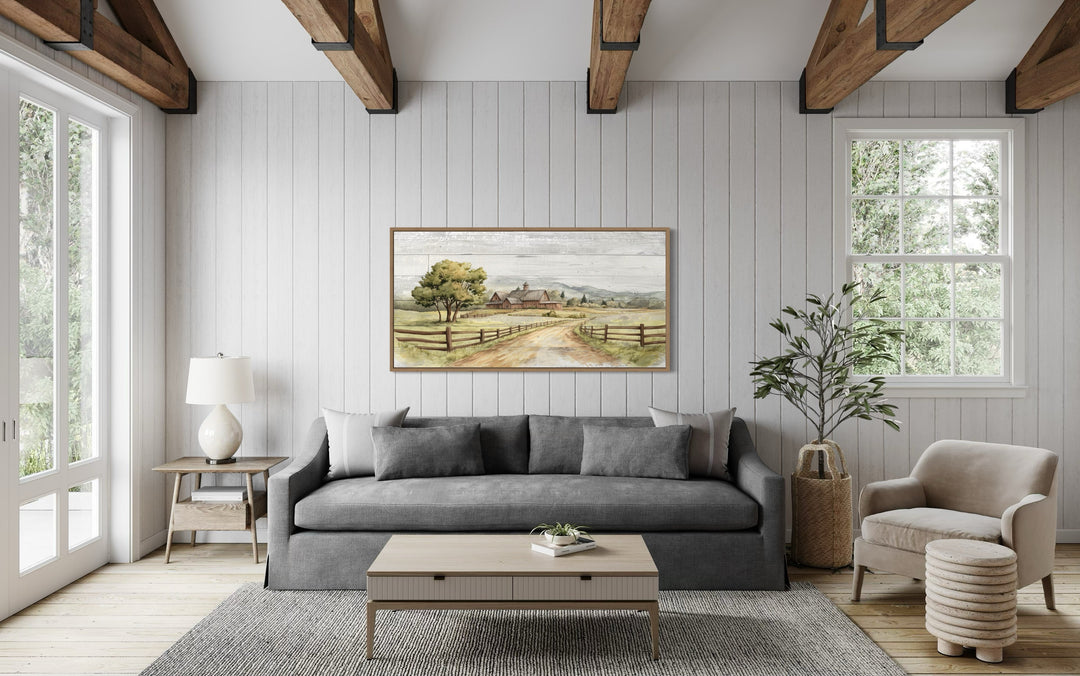 Rustic Old Barn On The Farm Landscape Painting On Wood Canvas Wall Decor