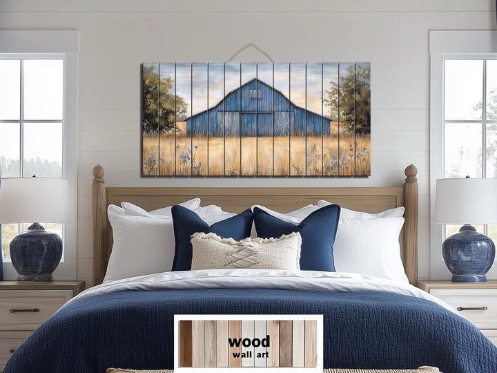 Rustic Old Blue Barn Distressed Wood Wall Art