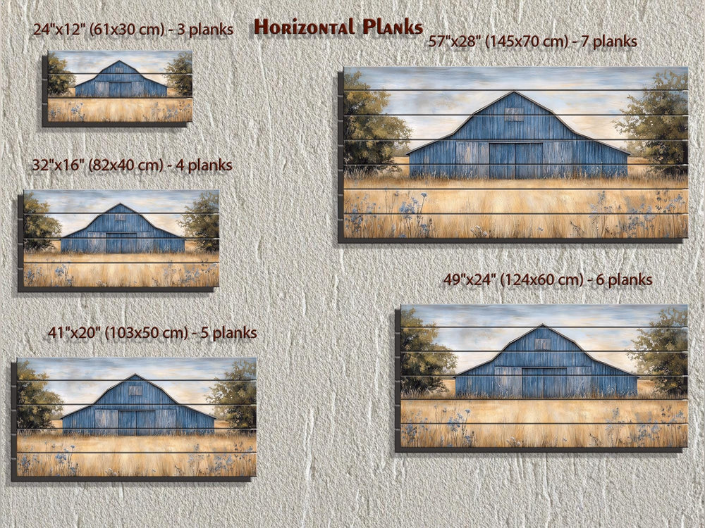 Rustic Old Blue Barn Distressed Wood Wall Art
