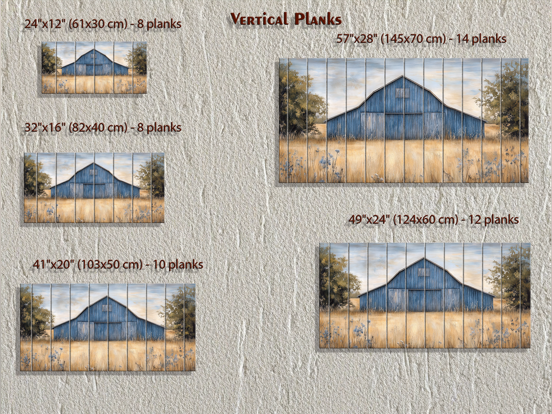 Rustic Old Blue Barn Distressed Wood Wall Art