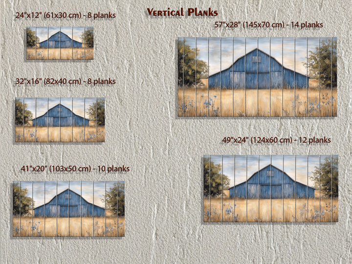 Rustic Old Blue Barn Distressed Wood Wall Art