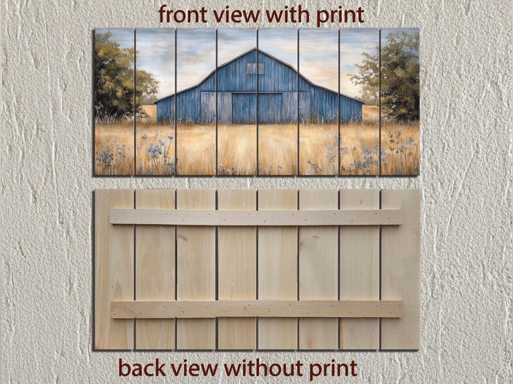Rustic Old Blue Barn Distressed Wood Wall Art