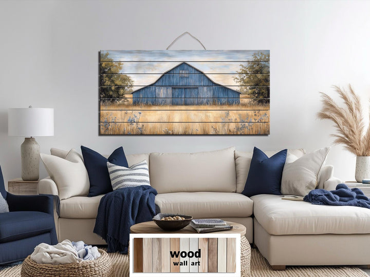 Rustic Old Blue Barn Distressed Wood Wall Art