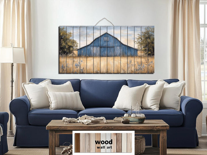 Rustic Old Blue Barn Distressed Wood Wall Art