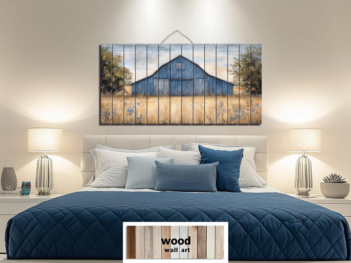 Rustic Old Blue Barn Distressed Wood Wall Art