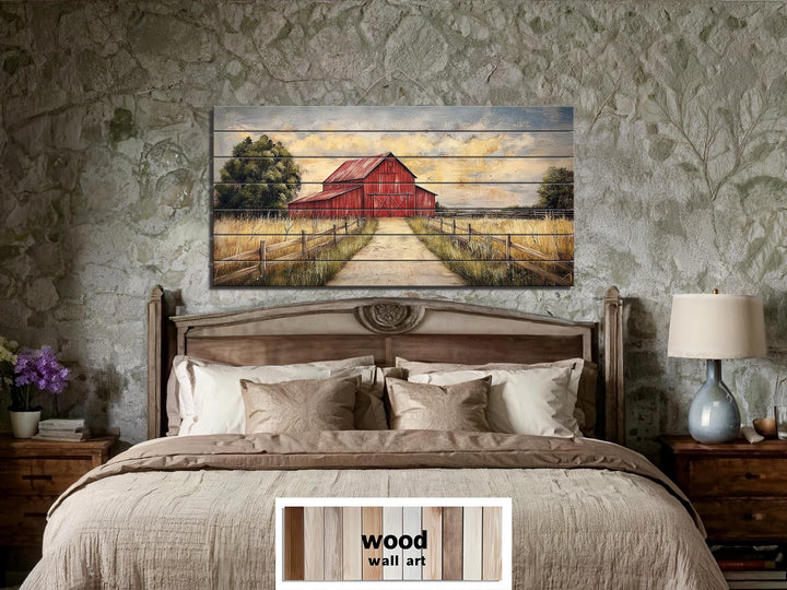 Rustic Old Red Barn Distressed Wood Wall Art