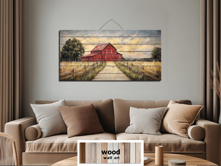 Rustic Old Red Barn Distressed Wood Wall Art