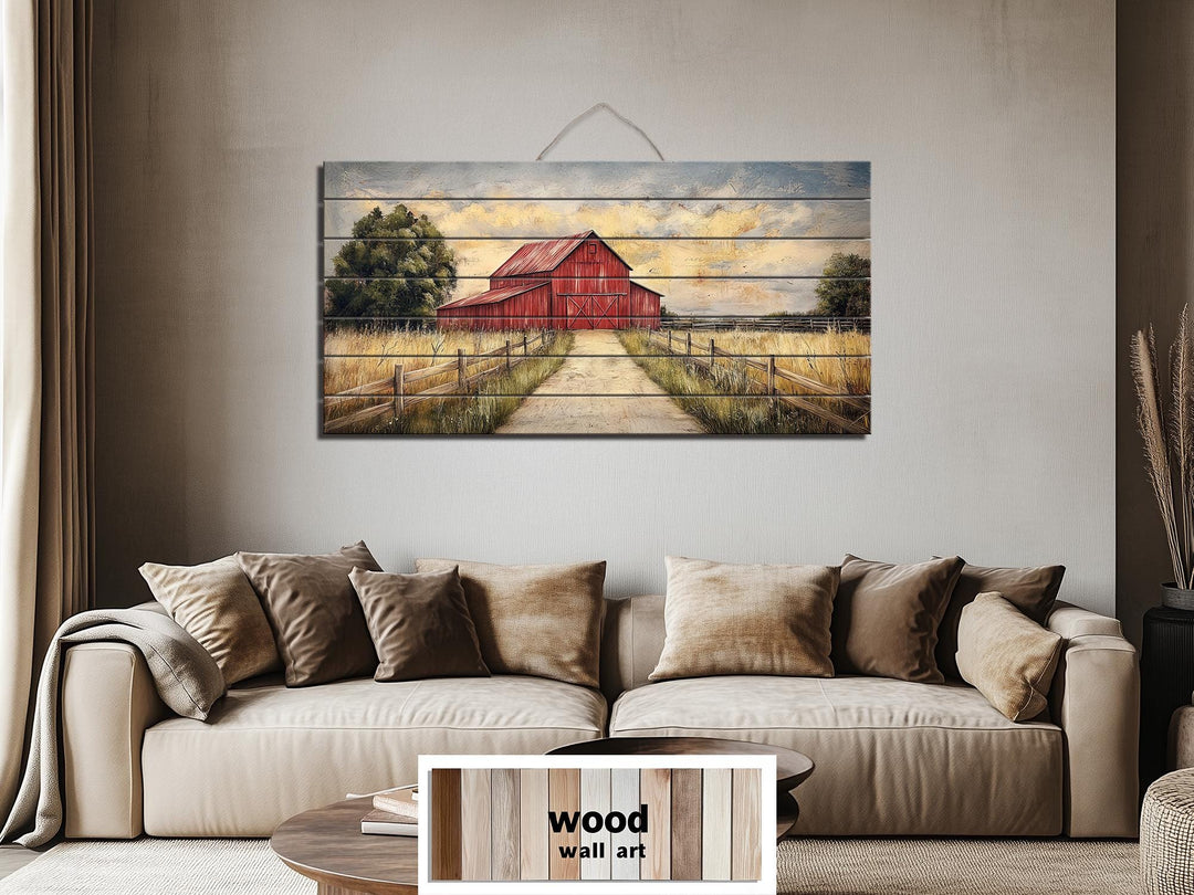 Rustic Old Red Barn Distressed Wood Wall Art