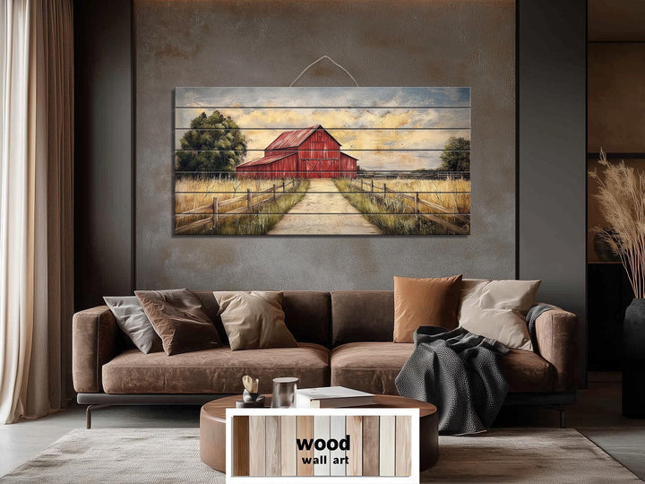 Rustic Old Red Barn Distressed Wood Wall Art