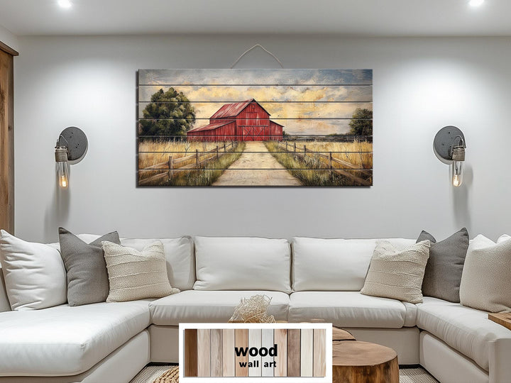 Rustic Old Red Barn Distressed Wood Wall Art
