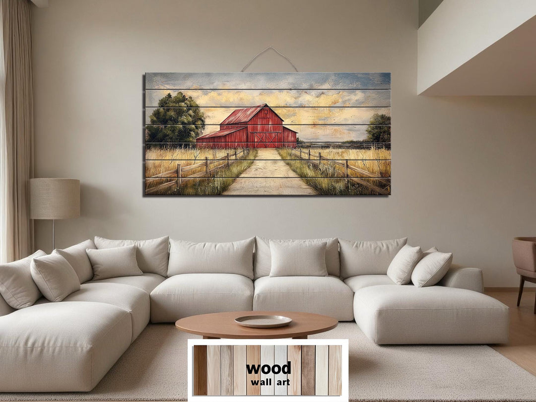 Rustic Old Red Barn Distressed Wood Wall Art