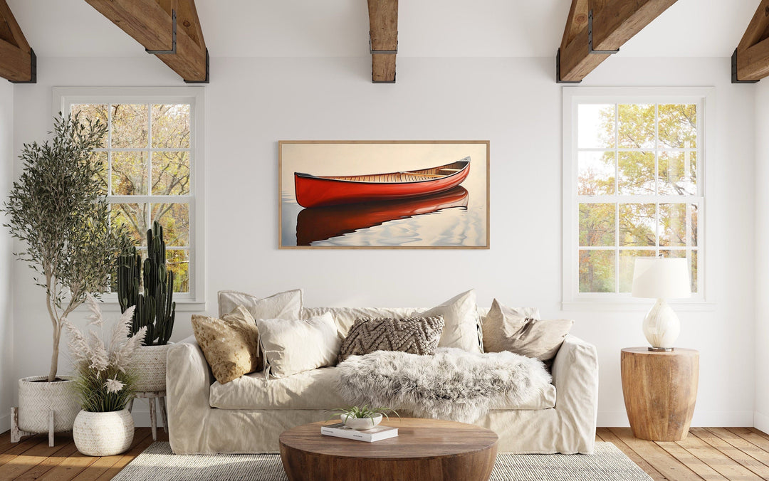 Rustic Old Red Canoe Framed Canvas Wall Art For Cabin Decor