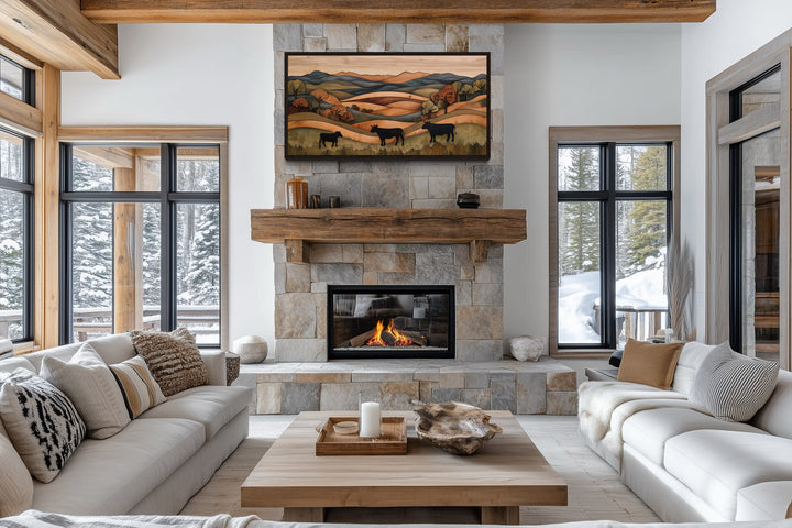 Farmhouse Wall Decor - Rustic Pastoral Landscape Farm With Cows Wood Canvas Wall Art