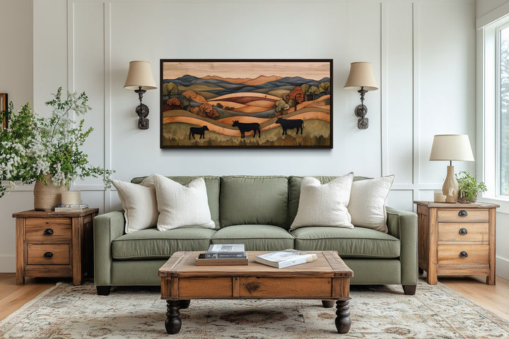 Farmhouse Wall Decor - Rustic Pastoral Landscape Farm With Cows Wood Canvas Wall Art