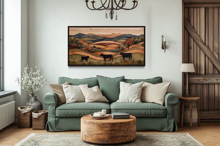 Farmhouse Wall Decor - Rustic Pastoral Landscape Farm With Cows Wood Canvas Wall Art