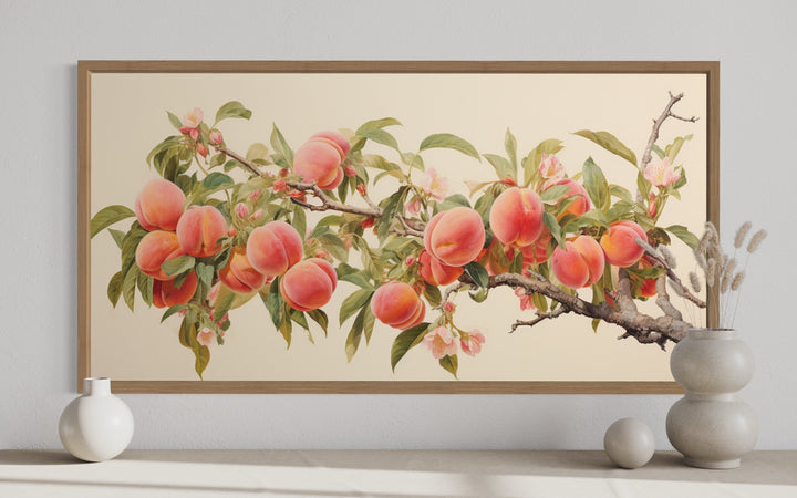 Rustic Peach Tree Branch Painting Framed Wall Decor For Kitchen Area