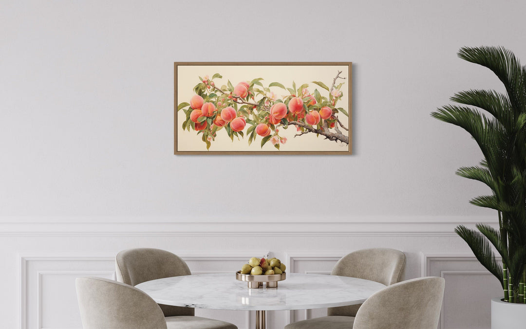 Rustic Peach Tree Branch Painting Framed Wall Decor For Kitchen Area