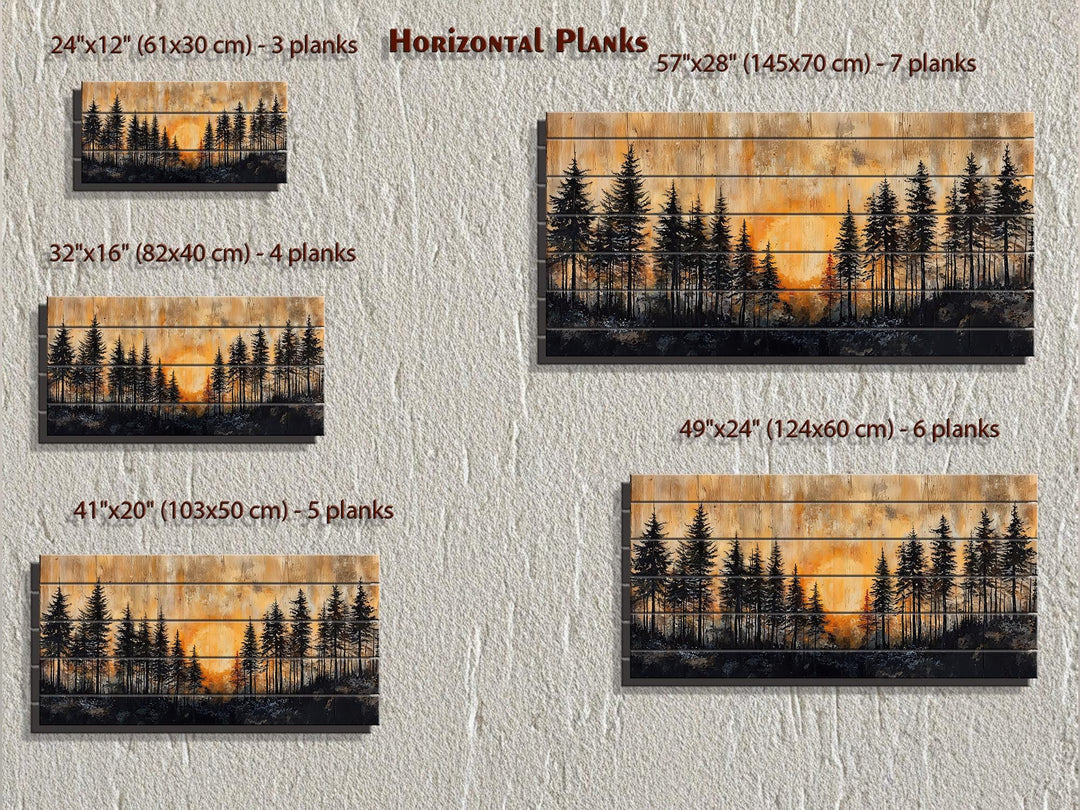 Rustic Pine Forest At Sunset Distressed Wood Wall Art