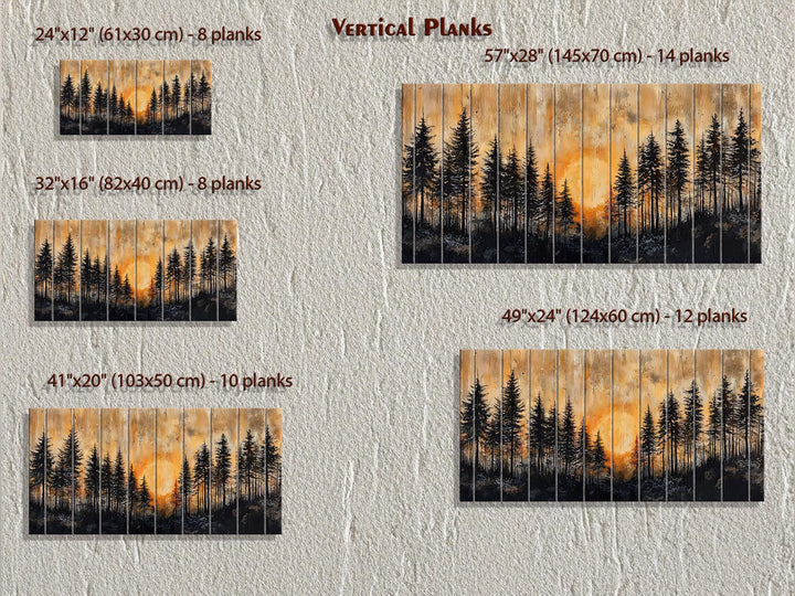 Rustic Pine Forest At Sunset Distressed Wood Wall Art
