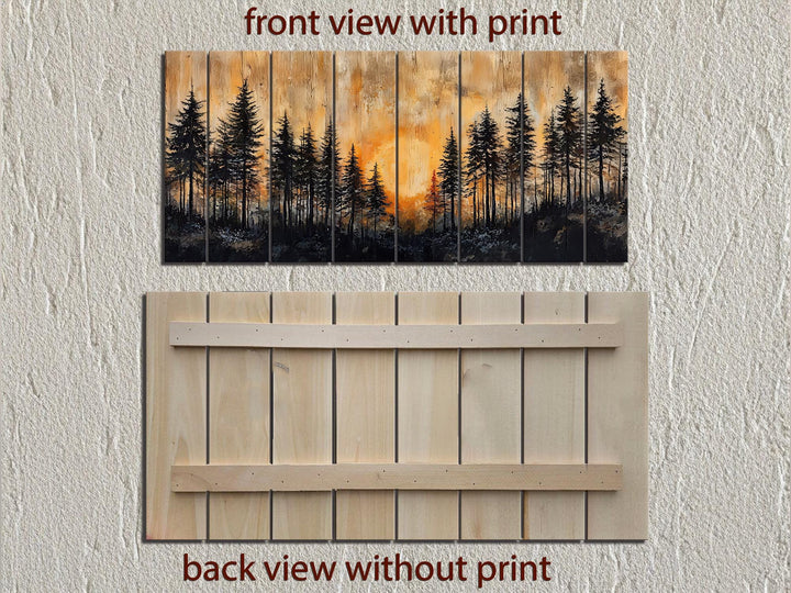 Rustic Pine Forest At Sunset Distressed Wood Wall Art