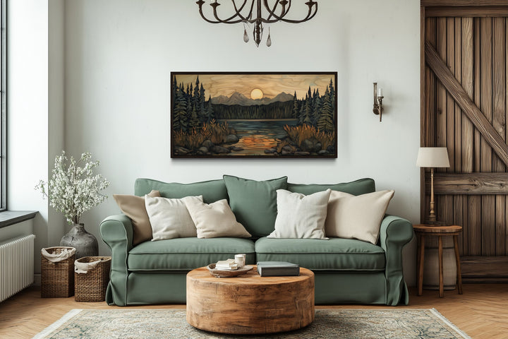 Rustic Pine Tree Wall Art – Layered Wood Decor | Framed Canvas for Cozy Lodge