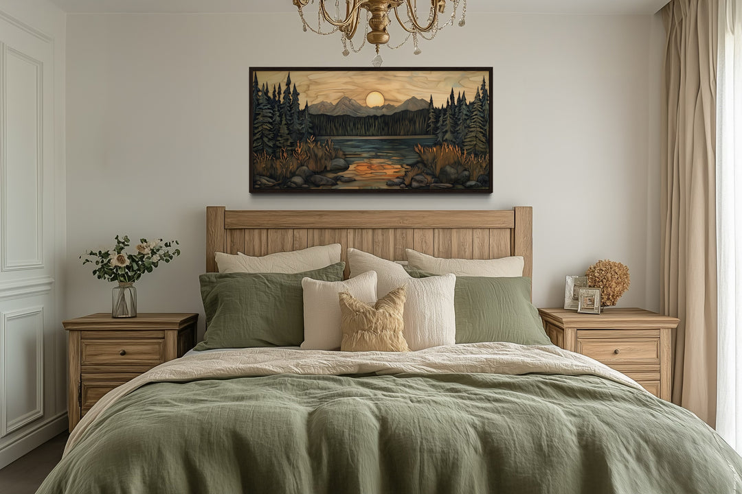 Rustic Pine Tree Wall Art – Layered Wood Decor | Framed Canvas for Cozy Lodge