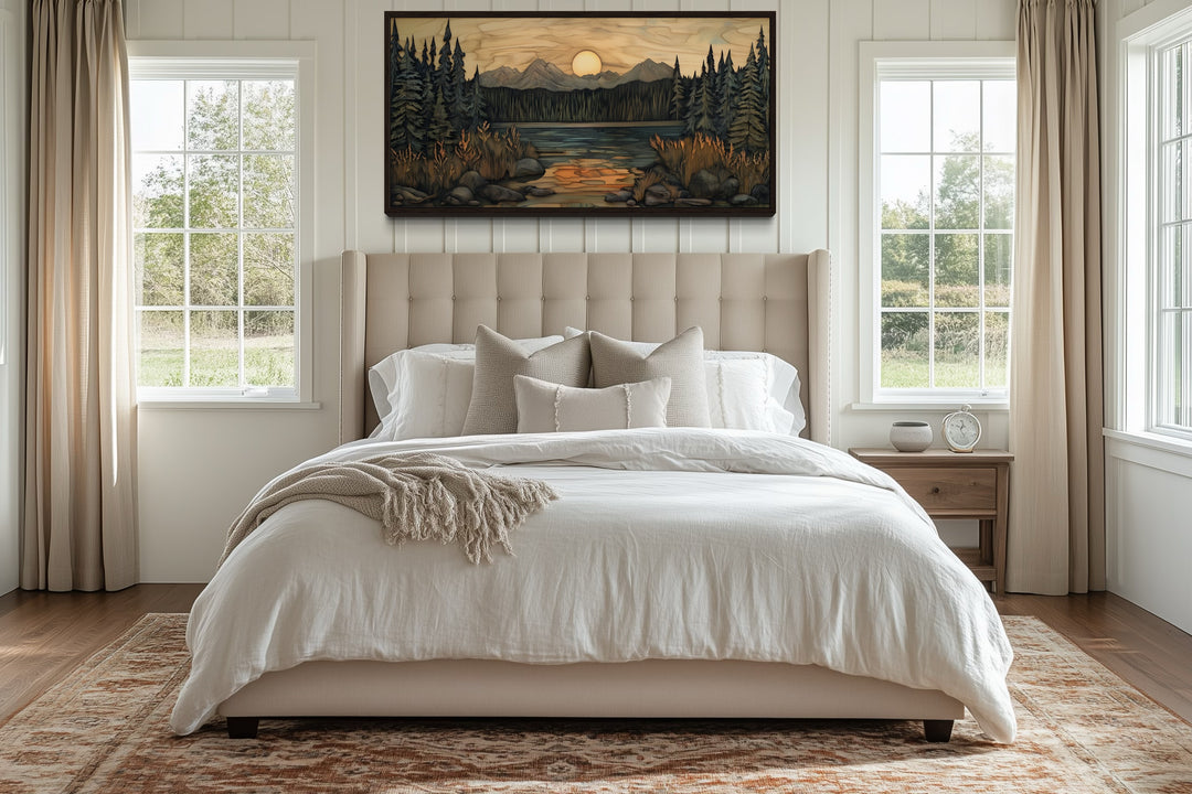 Rustic Pine Tree Wall Art – Layered Wood Decor | Framed Canvas for Cozy Lodge